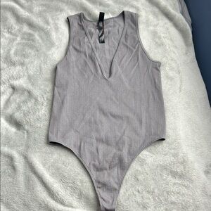 Out From Under Urban Outfitters Gray thong VNeck Bodysuit Small